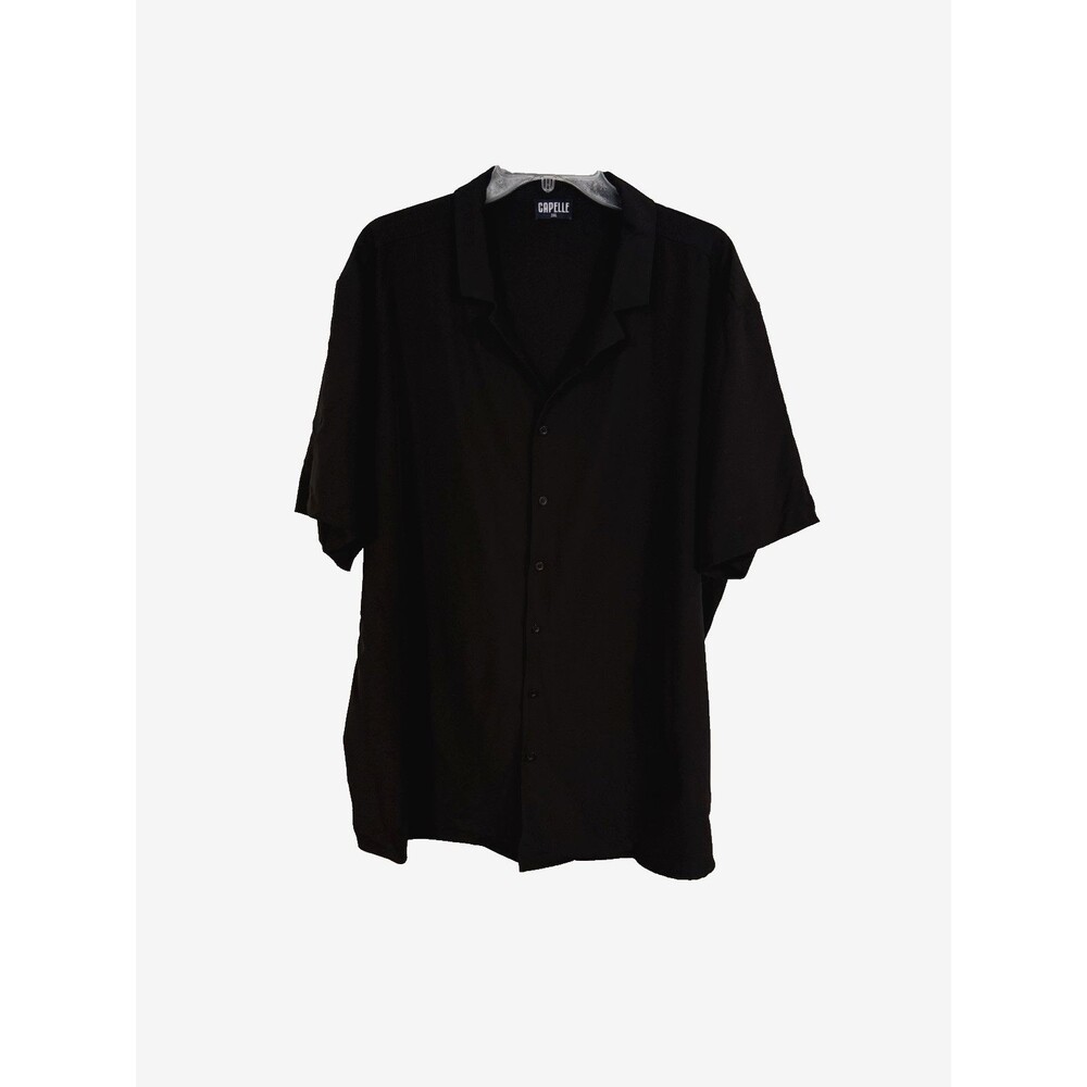 CAPELLE Men's Miami IPANEMA button down Collar shirt in black short sleeve XXL